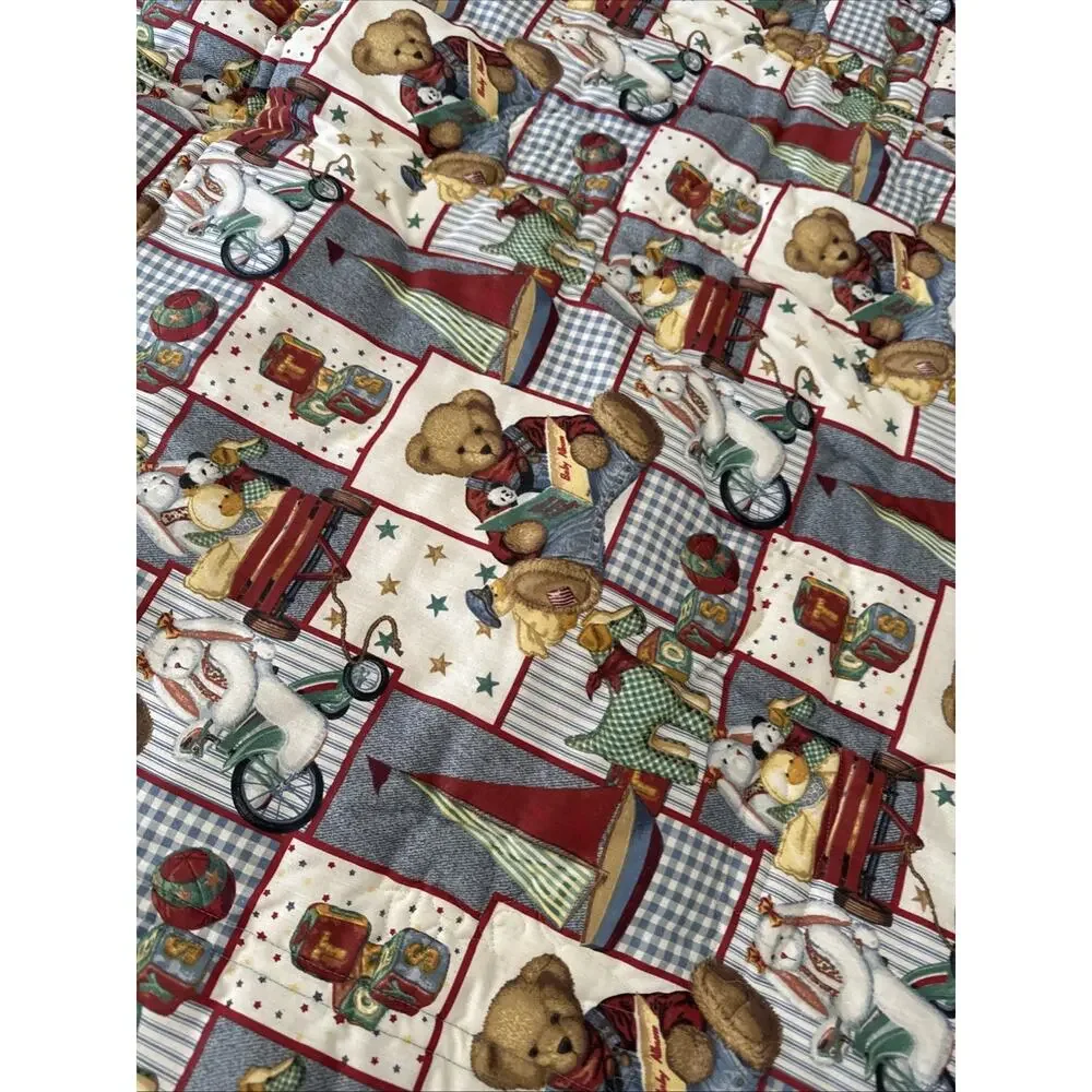 Blue Jean Teddy Tractor Barn Farm Duck Bunny Quilt Blanket Comforter Baby 41x33